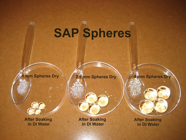 3 different sizes of SAP Sphere before and after