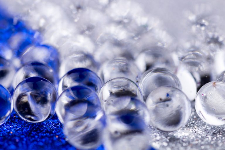 Close up shot of SAP Spheres with blue background
